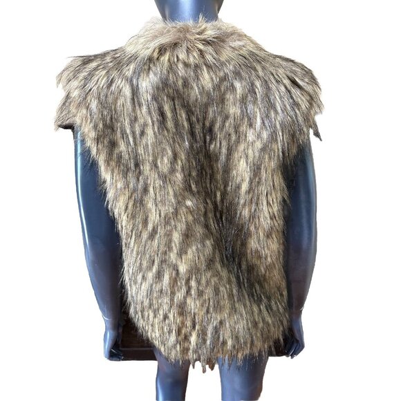 New Ellison Faux Fur Vest Women's Size M Brown Pockets Hook Eye Closure - Picture 8 of 10